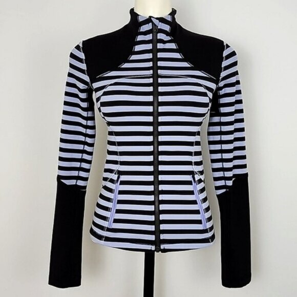 Lululemon Forme Jacket Sea Stripe Polar Haze Black Stretch Thumbholes Size 4 - Picture 6 of 16